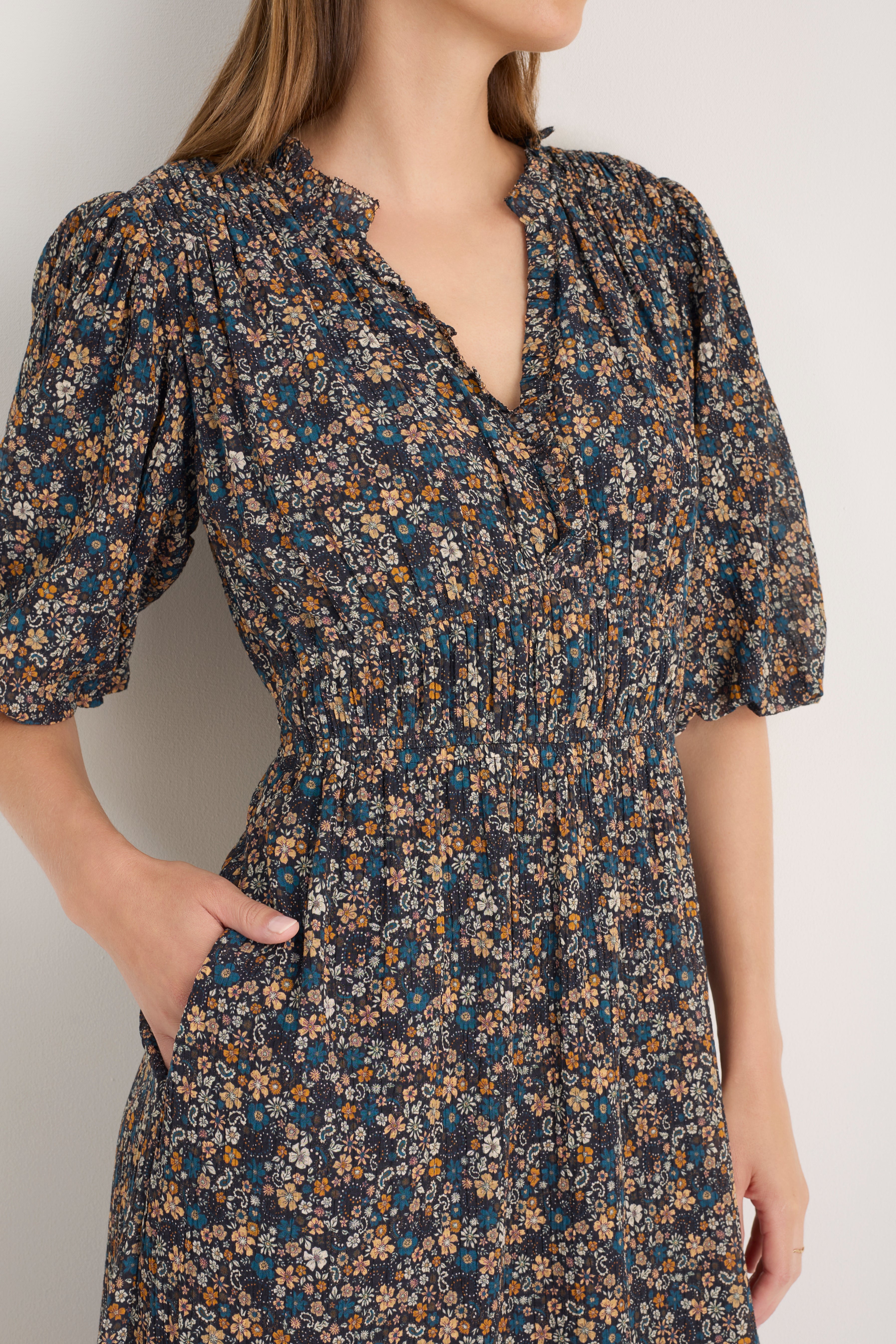 Miah Silk Blend Dress - Retro Floral Scarf