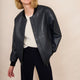 Milana Leather Bomber Jacket - Blue/Black