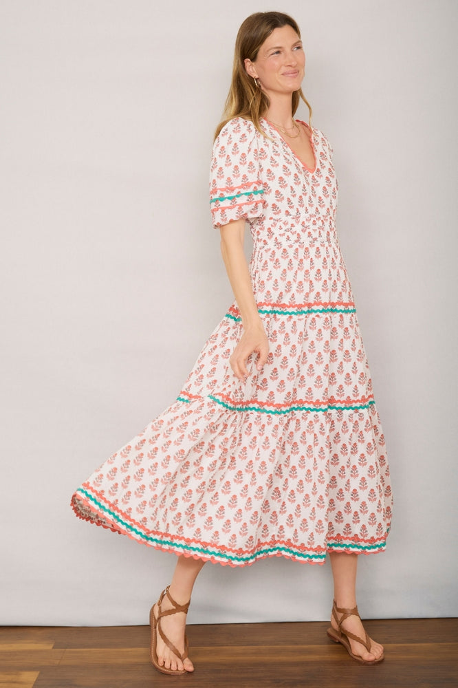 Narissa Dress - Ivory Woodblock Print