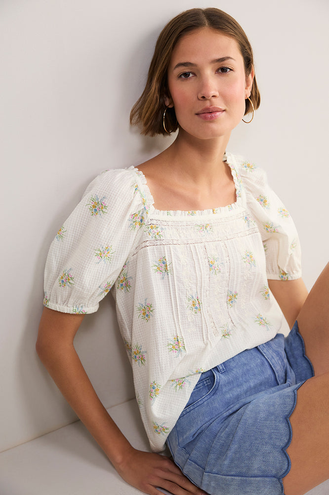 Narita Blouse - Ivory Floral Cluster
