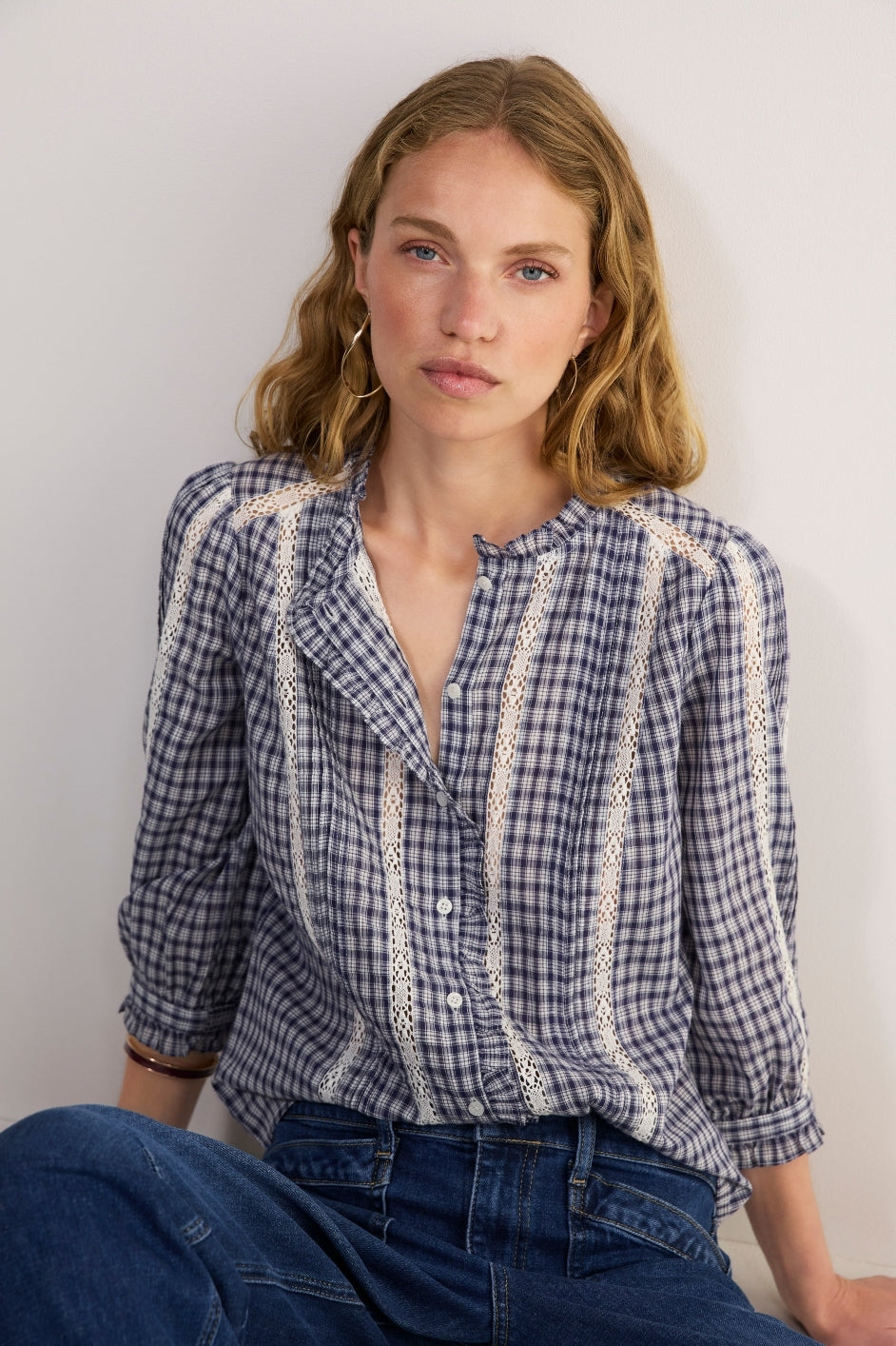 Nelly Blouse - Midnight/Ivory Check