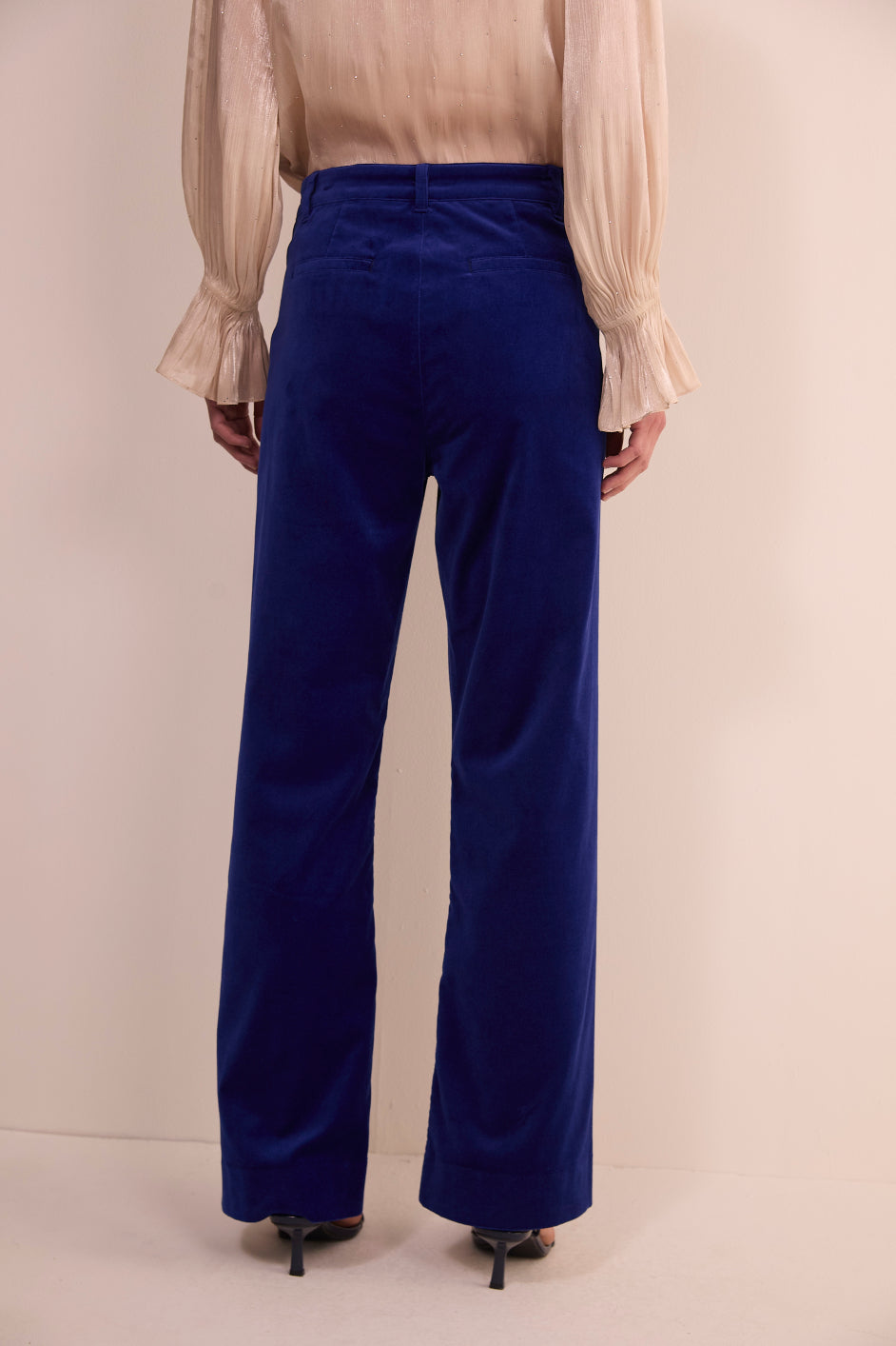 Nina Cotton Velvet Flare Trouser - Maritime Blue