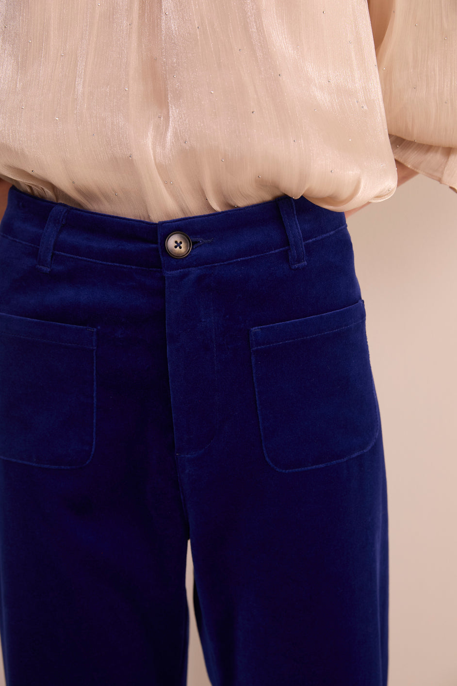 Nina Cotton Velvet Flare Trouser - Maritime Blue