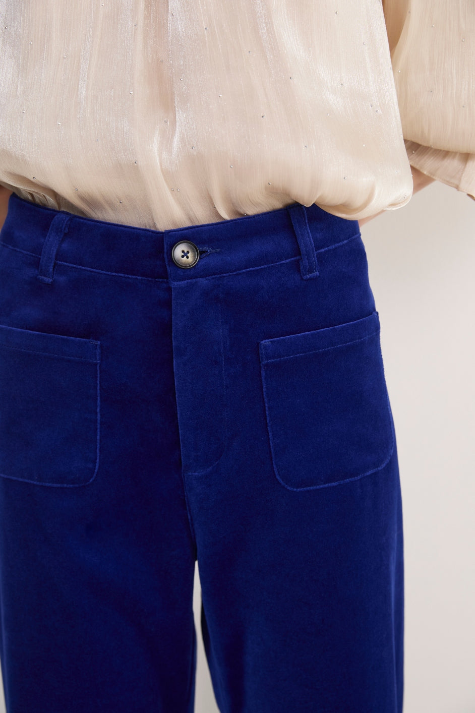 Nina Cotton Velvet Flare Trouser - Maritime Blue