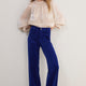 Nina Cotton Velvet Flare Trouser - Maritime Blue