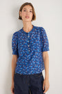 Noah Silk Blend Blouse - Cobalt Retro Ditsy