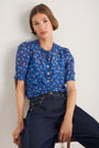 Noah Silk Blend Blouse - Cobalt Retro Ditsy