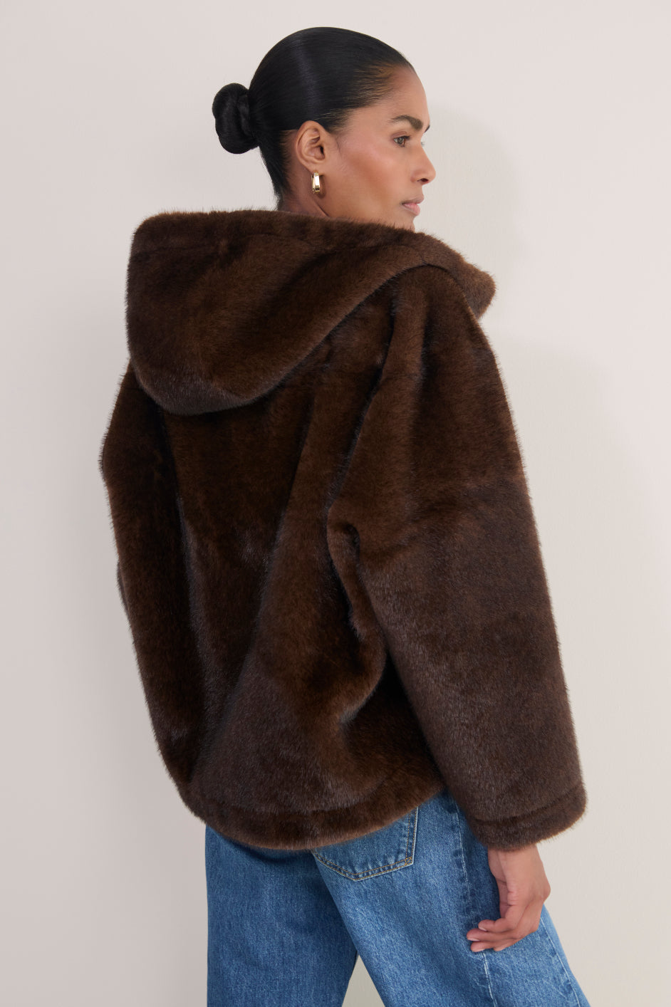 Nova Hooded Faux Fur Coat - Chocolate