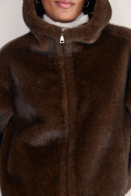 Nova Hooded Faux Fur Coat - Chocolate
