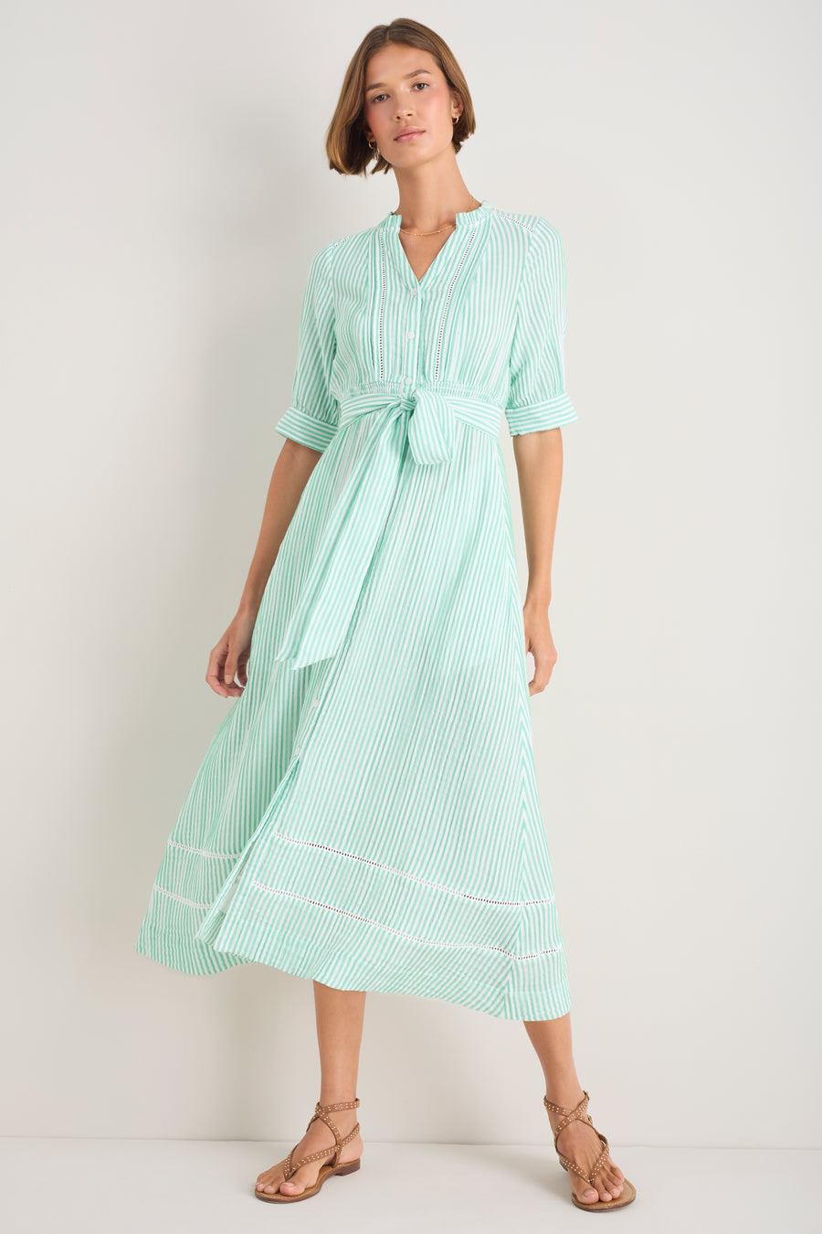 Otti Midi Dress - Jade Green/White Stripe