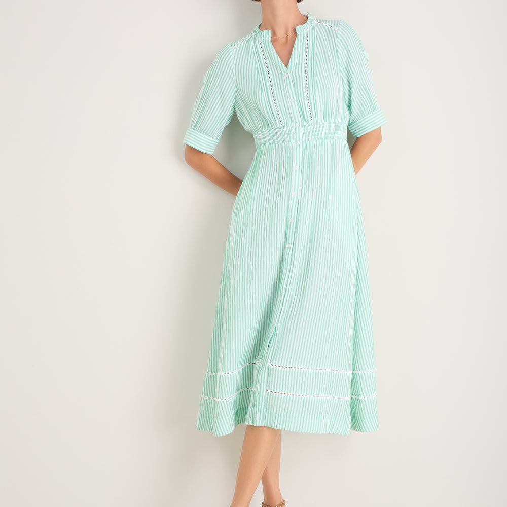 Otti Midi Dress - Jade Green/White Stripe