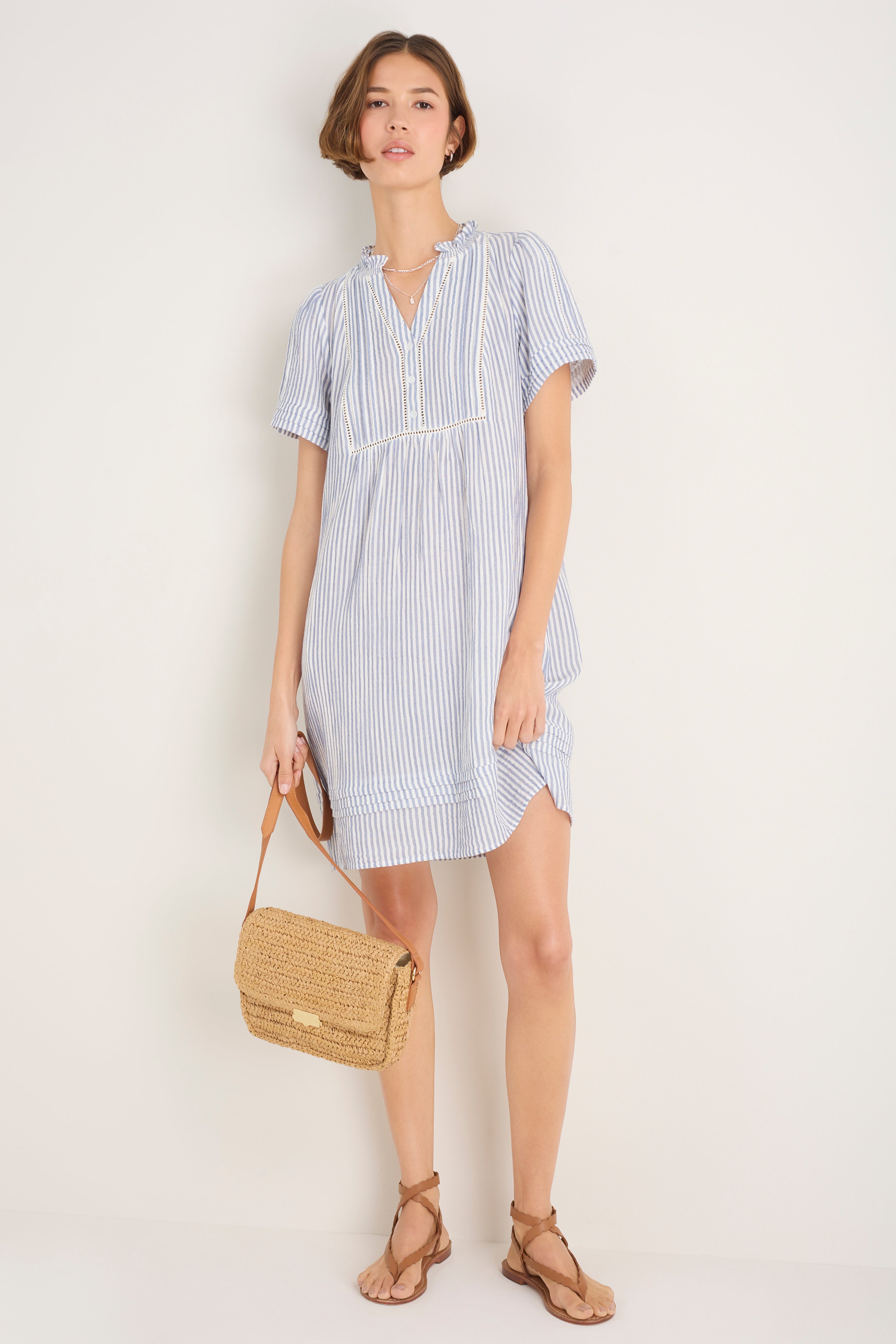 Otti Short Dress - Blue/Ivory Stripe