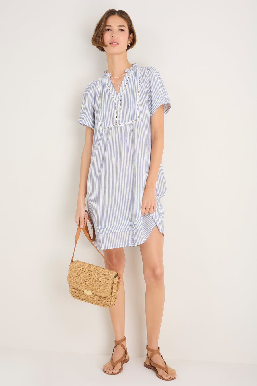Otti Short Dress - Blue/Ivory Stripe