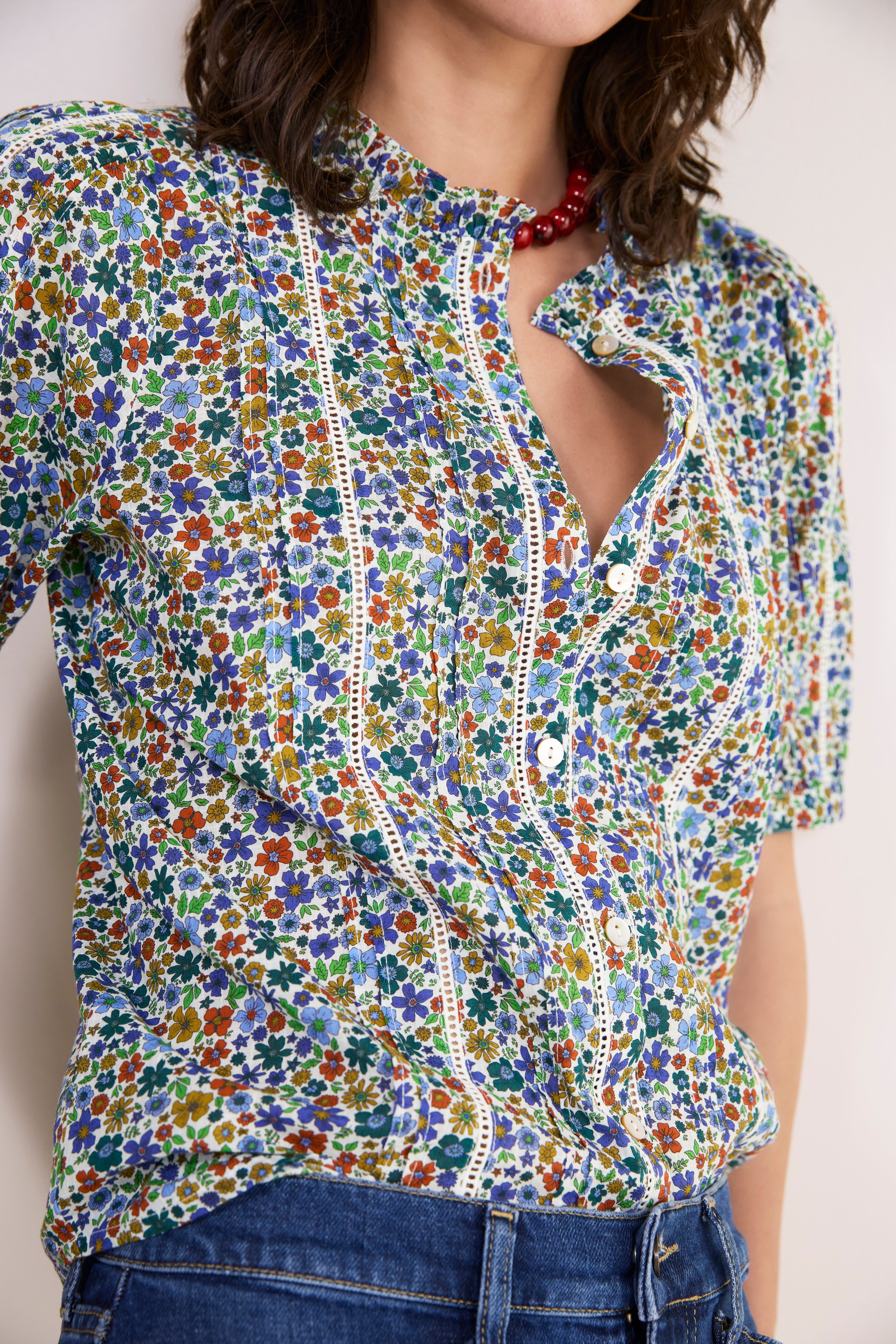 Pansy Pintuck Blouse - Multi Meadow Garden