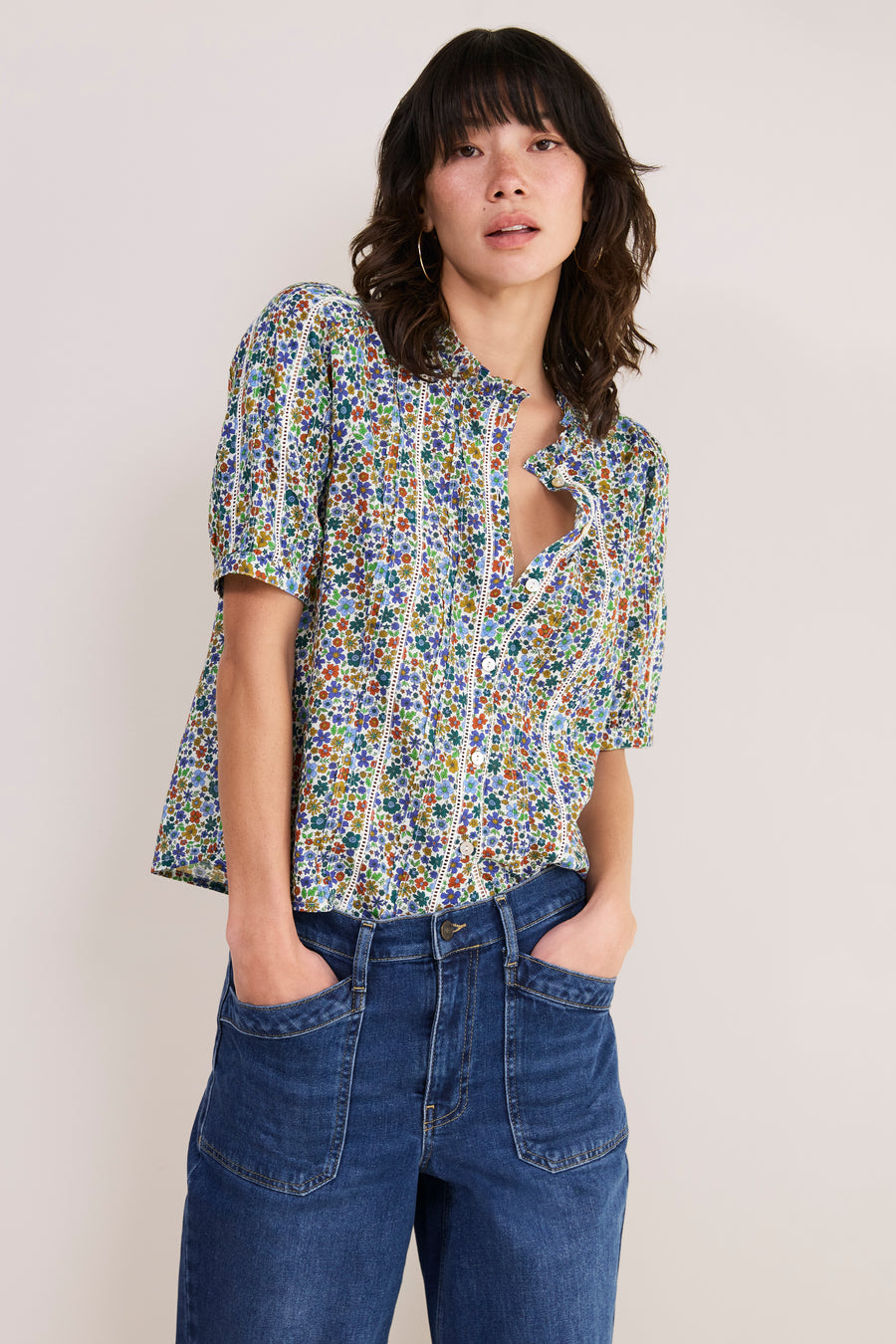 Pansy Pintuck Blouse - Multi Meadow Garden