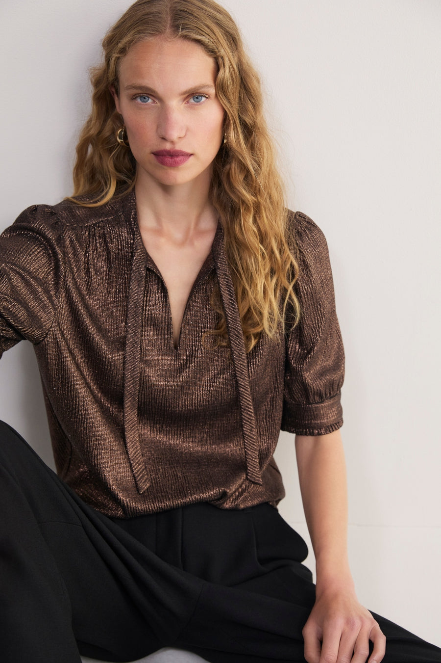 Paulina Metallic Top - Cocoa