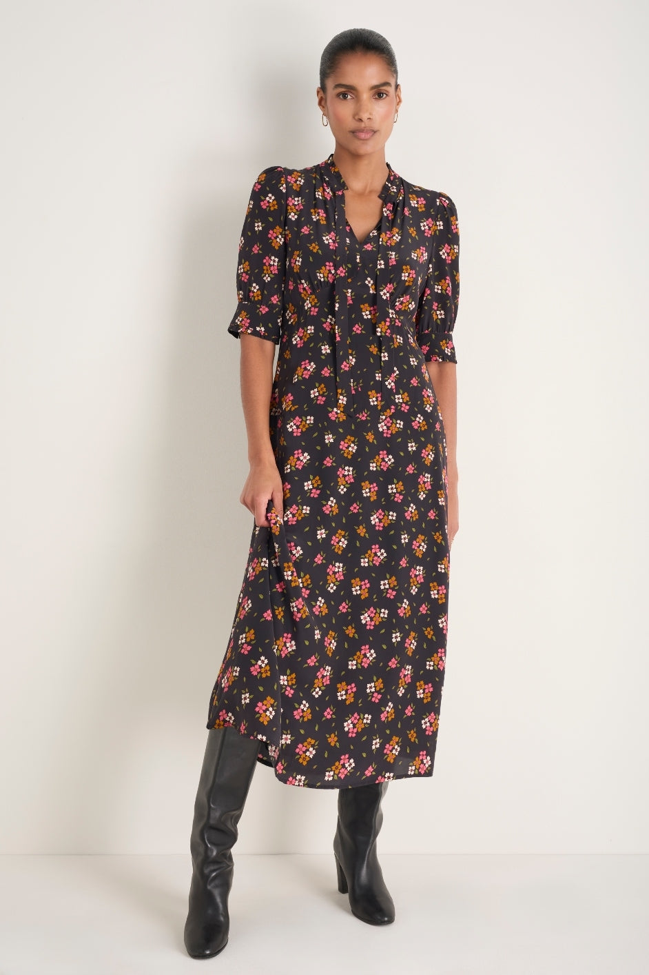 Paulina Silk Dress - Black Spaced Floral