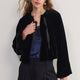 Penelope Silk Velvet Puffball Jacket - Black