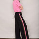 Penny Ponte Wide Leg Trouser - Black/Moss Green Pink Stripe