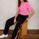 Penny Ponte Wide Leg Trouser - Black/Moss Green Pink Stripe