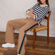 Penny Ponte Wide Leg Trouser - Sand/Moss Green Midnight Stripe