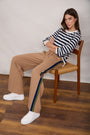 Penny Ponte Wide Leg Trouser - Sand/Moss Green Midnight Stripe