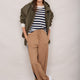 Penny Ponte Wide Leg Trouser - Sand/Moss Green Midnight Stripe