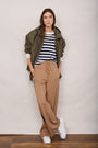 Penny Ponte Wide Leg Trouser - Sand/Moss Green Midnight Stripe