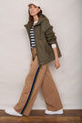 Penny Ponte Wide Leg Trouser - Sand/Moss Green Midnight Stripe