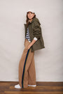 Penny Ponte Wide Leg Trouser - Sand/Moss Green Midnight Stripe