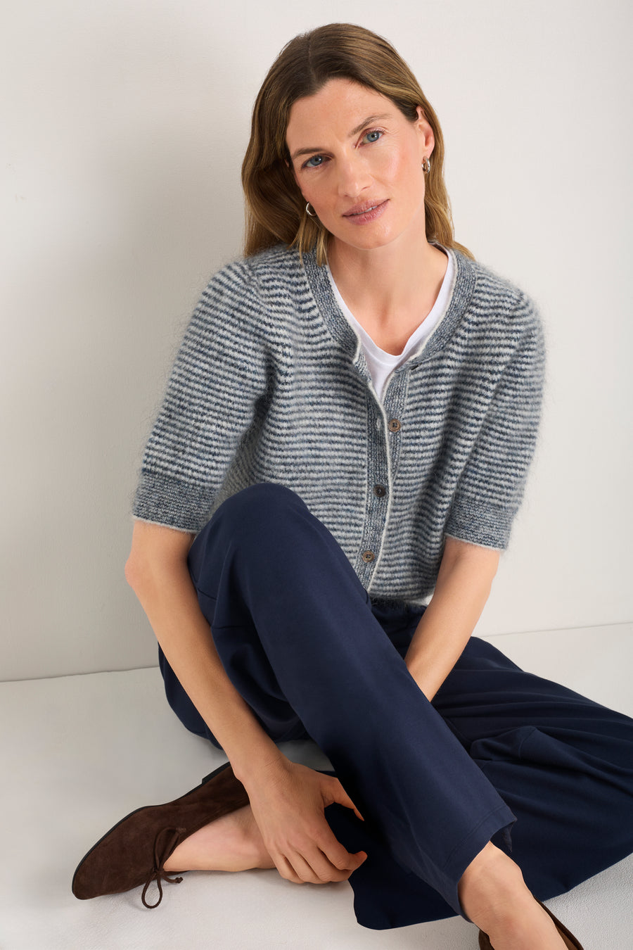 Phoebe Cardigan - Blue/Ivory Stripe