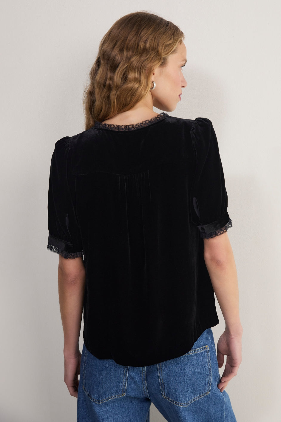 Phoebe Silk Velvet Blouse - Black