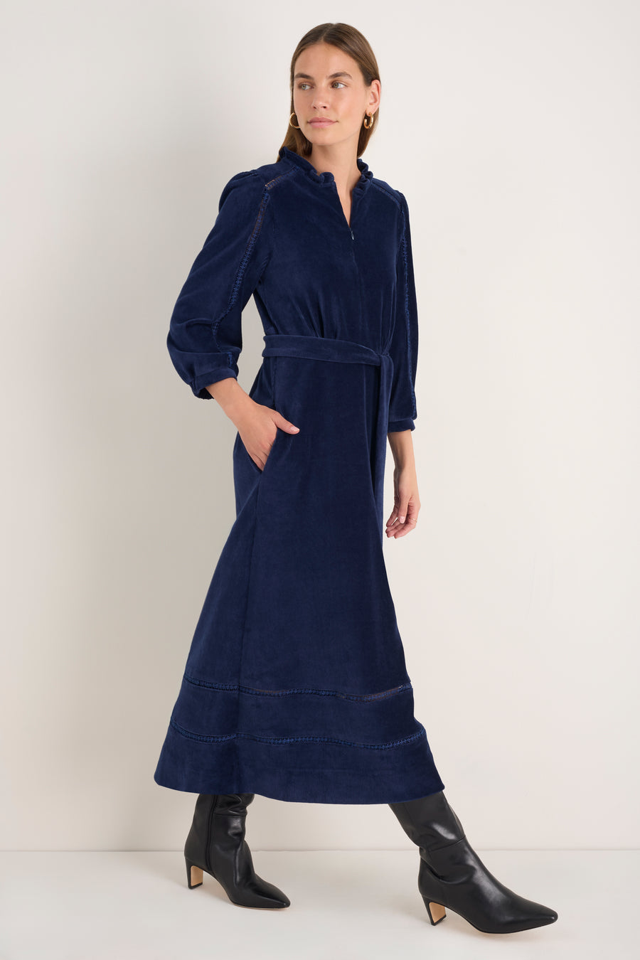 Pia Cord Velour Dress - Midnight
