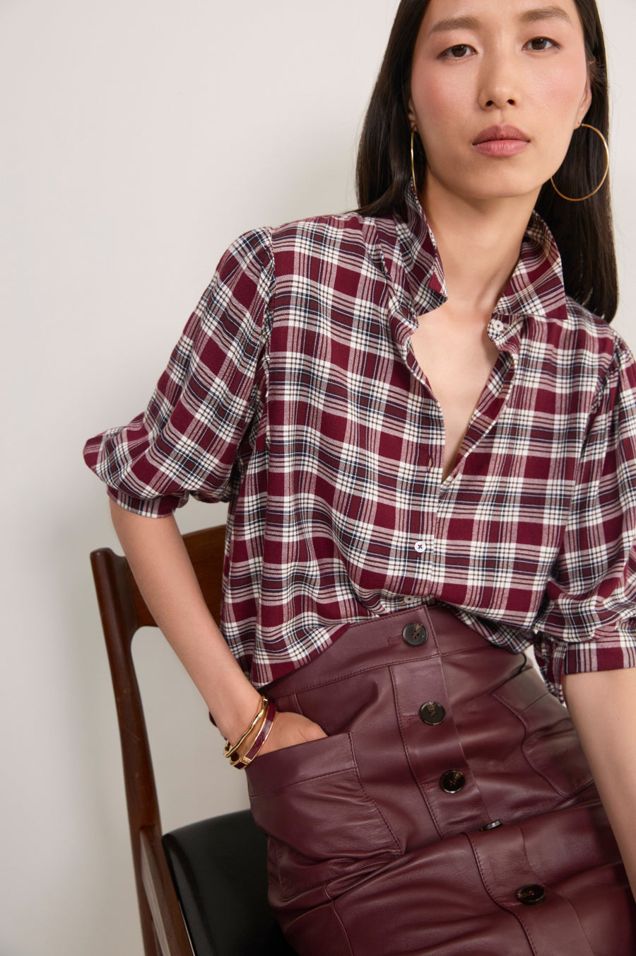 Pip Blouse - Plum Check