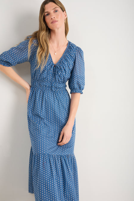 Piper Dress - Chambray Geo Stamp