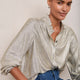Raya Metallic Frill Neck Top - Champagne