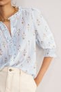 Riley Blouse - Blue/Ivory Stripe Floral