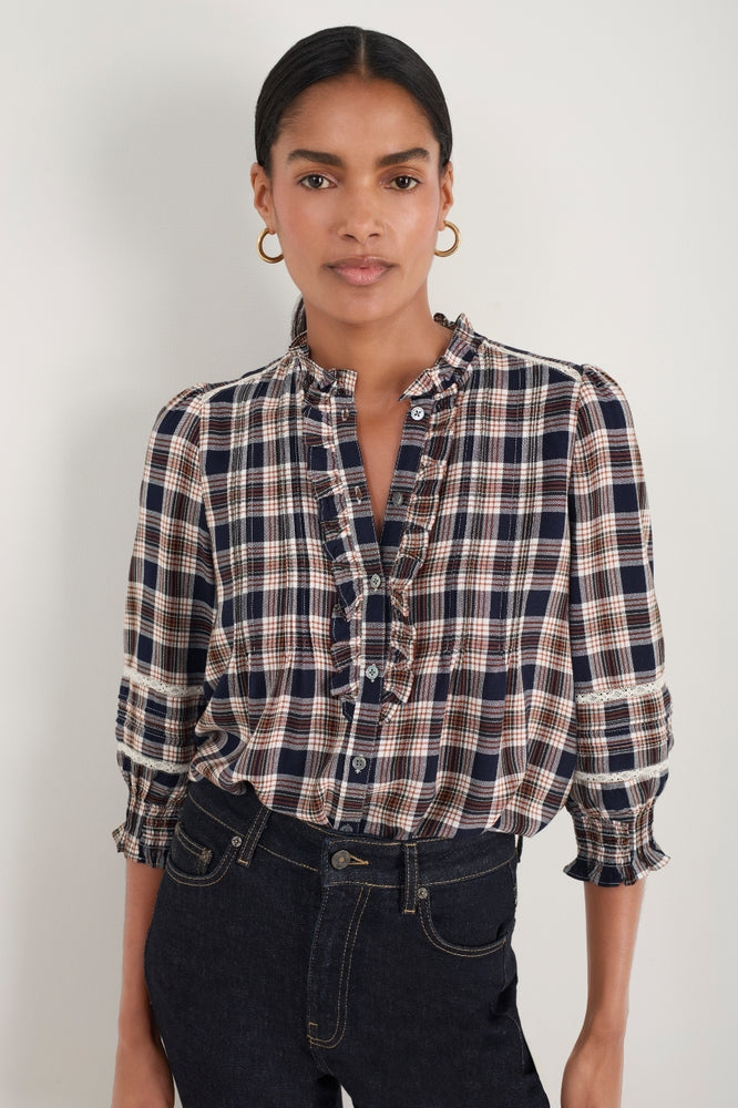Riley Blouse - Tan/Midnight Check