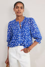 Riley Silk Blend Blouse - Cobalt Spaced Poppy