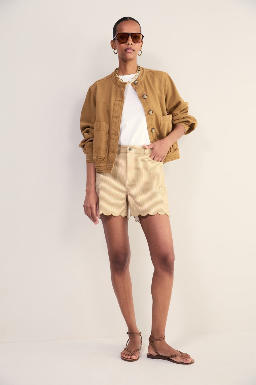 Ruby Scallop Short - Tan/Ivory Stripe