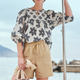 Asley Geo Blouse - Ivory/Black Ikat