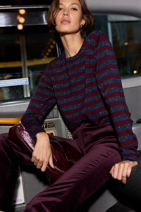 Cath x WYSE Brigitte Jumper - Deep Fig/Midnight Metallic Stripe