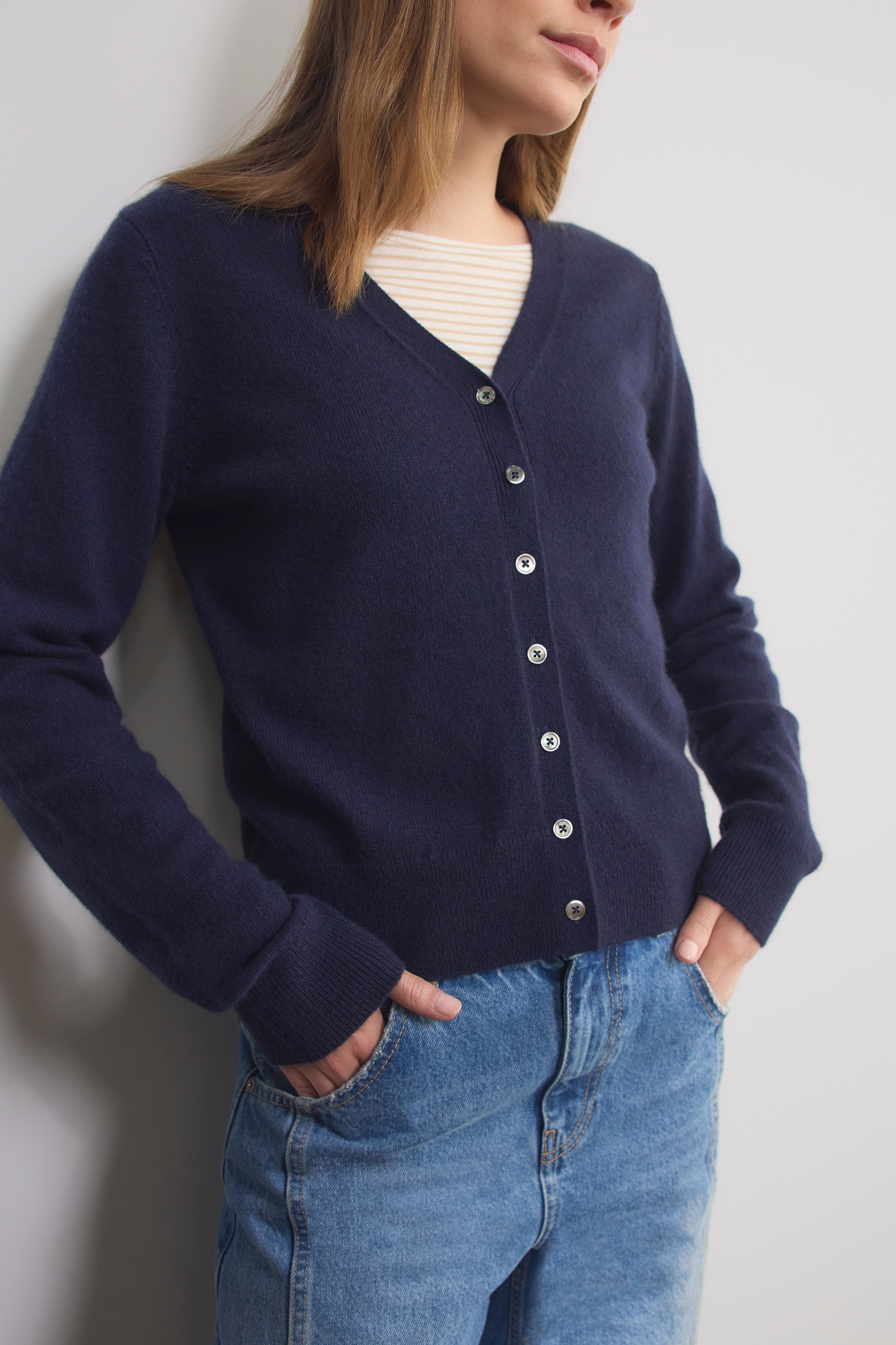 Katie Cashmere V-Neck Cardigan - Midnight