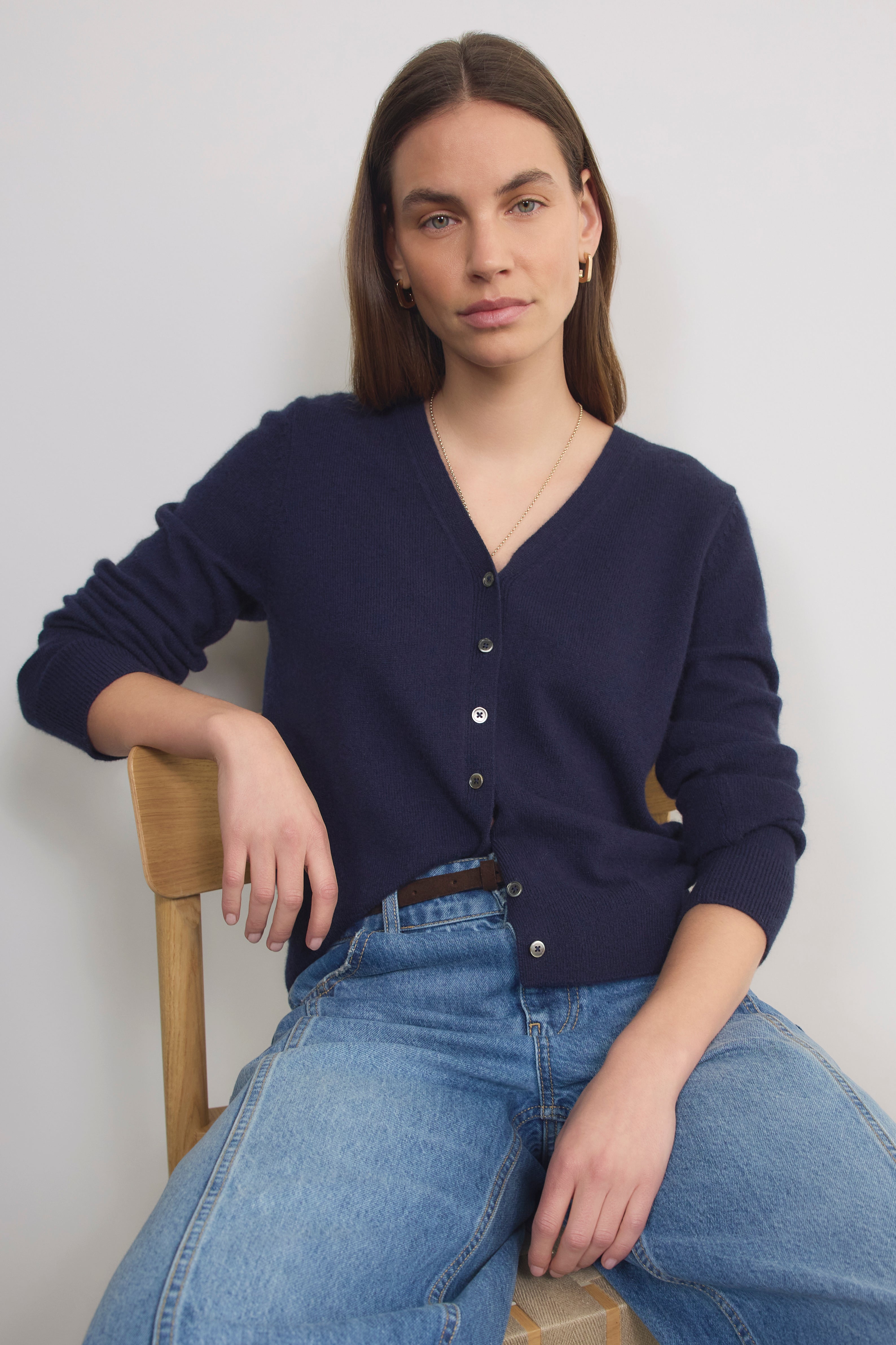 Katie Cashmere V-Neck Cardigan - Midnight