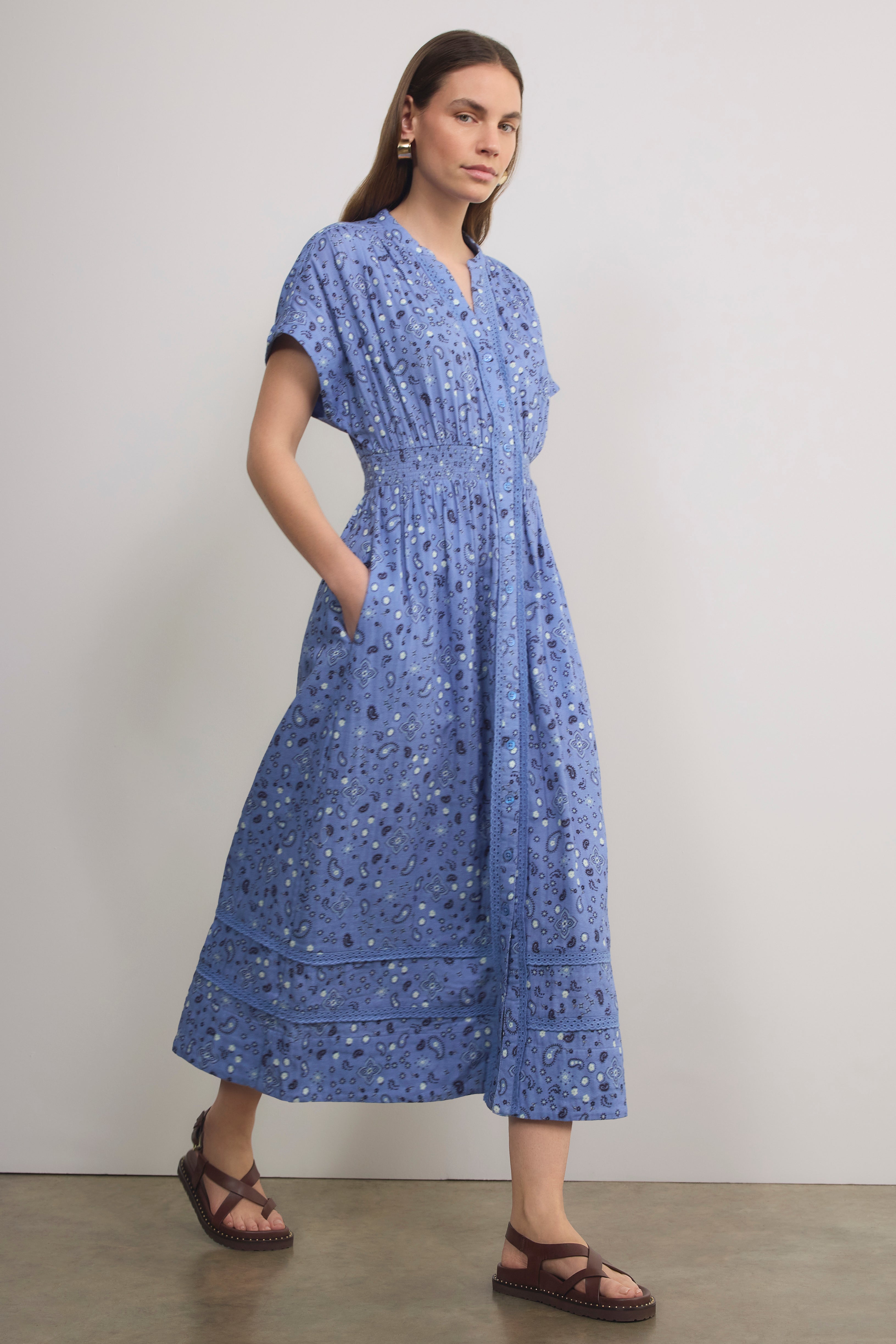Angelique Dress - Chambray Blue Paisley Geo