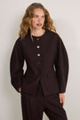 Sara Wool Blend Rounded Sleeve Jacket - Chocolate