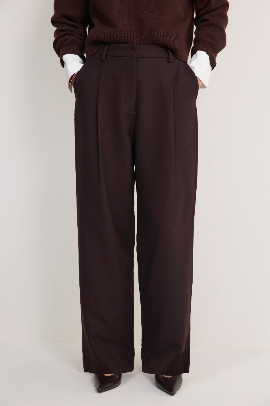 Sara Wool Blend Trouser - Chocolate