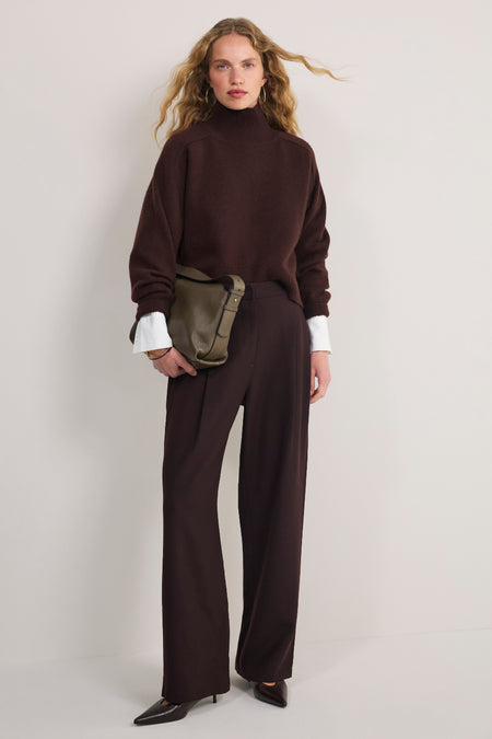 Sara Wool Blend Trouser - Chocolate