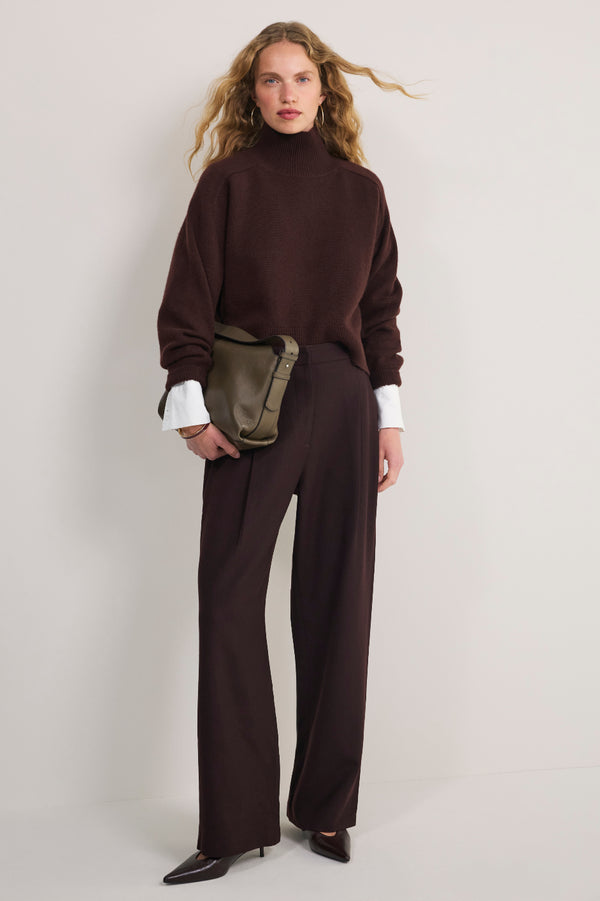Sara Wool Blend Trouser - Chocolate