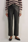 Sasha Leather Straight Leg Trouser - Black